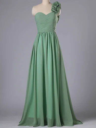 Inexpensive Chiffon Sweep Train Flower(s) One Shoulder Bridesmaid Dress #Milly01012740
