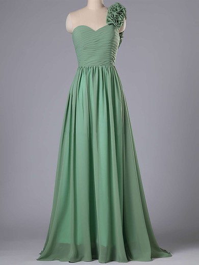 Inexpensive Chiffon Sweep Train Flower(s) One Shoulder Bridesmaid Dress #Milly01012740
