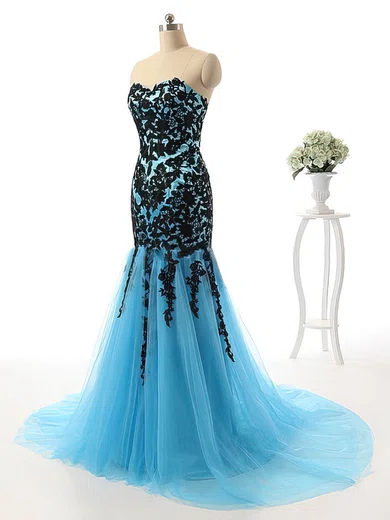 Mermaid Strapless Tulle Prom Dresses With Appliques #Milly020102143
