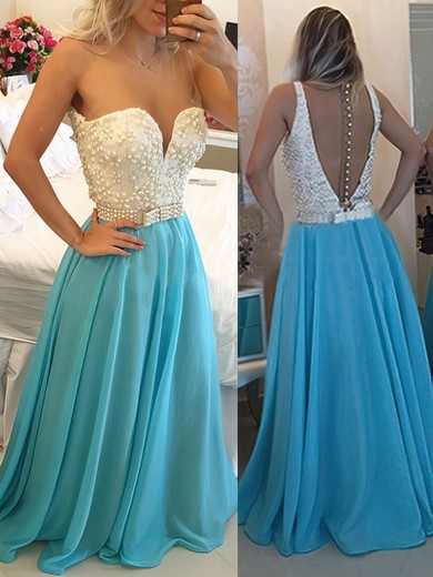 A-line Scoop Neck Chiffon Floor-length Sashes / Ribbons Prom Dresses #Milly020102163