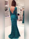 Trumpet/Mermaid Scoop Neck Lace Sweep Train Bow Prom Dresses #Milly020102175