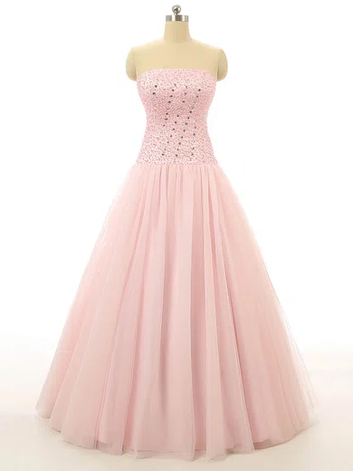 Ball Gown Strapless Tulle Prom Dresses With Beading #Milly020102115