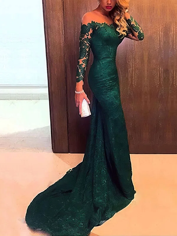 Mermaid Illusion Long Sleeves Lace Prom Dresses With Appliques #Milly020102176