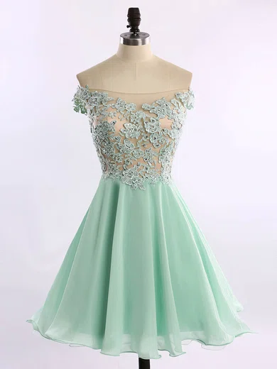 A-line Off-the-shoulder Chiffon Tulle Prom Dresses With Appliques #Milly020102178
