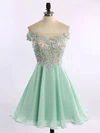 Off-the-shoulder Chiffon Tulle Appliques Lace Short/Mini Short Prom Dresses #Milly020102178