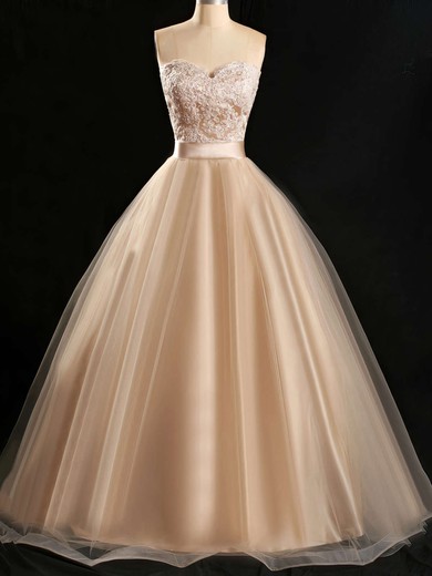 Ball Gown Sweetheart Tulle Floor-length Appliques Lace Prom Dresses #Milly020102180