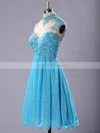 High Neck Blue Chiffon Tulle Appliques Lace Short/Mini Prom Dresses #Milly020102183