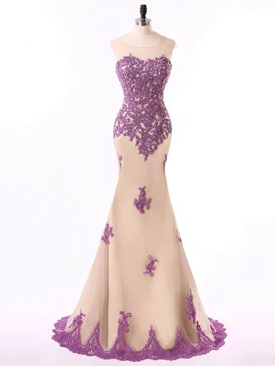 Mermaid Illusion Tulle Modest Prom Dresses With Appliques #Milly020102186