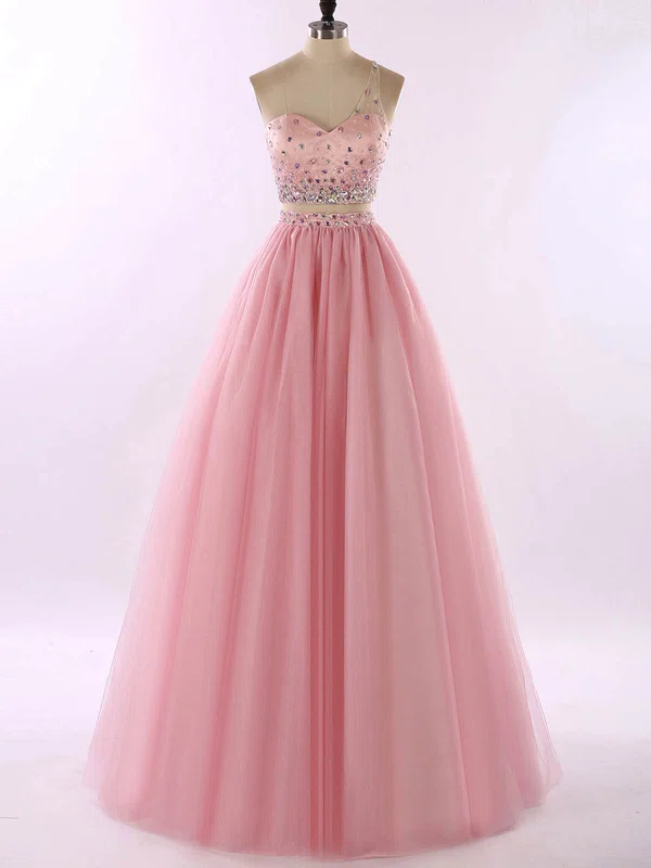 Princess One Shoulder Floor-length Tulle Crystal Detailing Prom Dresses #Milly020102190