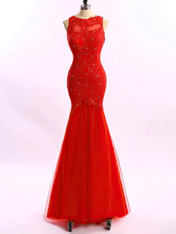 Trumpet/Mermaid Scoop Neck Sweep Train Tulle Appliques Lace Prom Dresses #Milly020102204