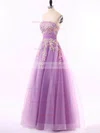 Princess Strapless Floor-length Tulle Appliques Lace Prom Dresses #Milly020102210