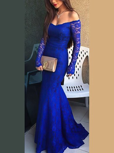 Trumpet/Mermaid Floor-length Off-the-shoulder Lace Long Sleeves Prom Dresses #Milly020102214