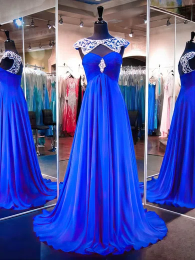 Ball Gown Scoop Neck Chiffon Cut Out Prom Dresses With Beading #Milly020102216