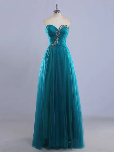 A-line Sweetheart Tulle Floor-length Beading Prom Dresses #Milly020102225