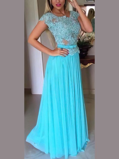 A-line Scoop Neck Chiffon Floor-length Beading Prom Dresses #Milly020102227