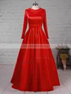 Ball Gown Scoop Neck Satin Sweep Train Appliques Lace Prom Dresses #Milly02023575