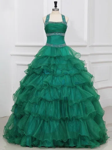 Ball Gown Square Neck Tulle Ruffle Tiered Prom Dresses With Beading #Milly02072532