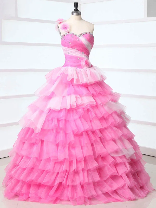 Ball Gown One Shoulder Tulle Tiered New Arrival Quinceanera Dresses #Milly02072534
