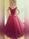 Ball Gown Off-the-shoulder Tulle Sweep Train Appliques Lace Prom Dresses #Milly020102328