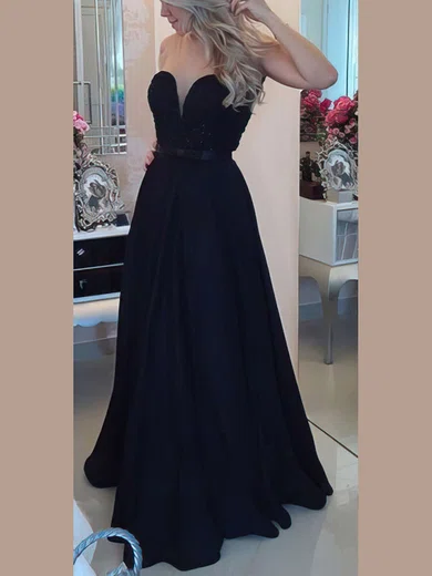 A-line Scoop Neck Silk-like Satin Floor-length Beading Prom Dresses #Milly020102329