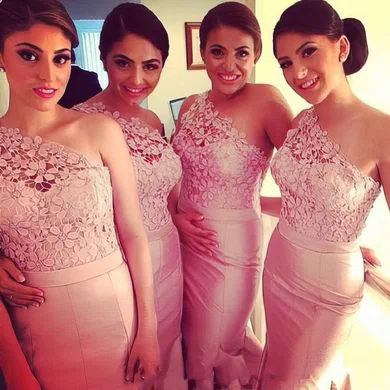 Trumpet/Mermaid One Shoulder Taffeta with Lace Unique Bridesmaid Dresses #Milly01012750