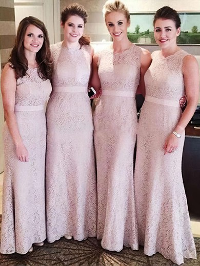 Sheath/Column Lace Ankle-length Sashes / Ribbons Beautiful Bridesmaid Dresses #Milly01012756