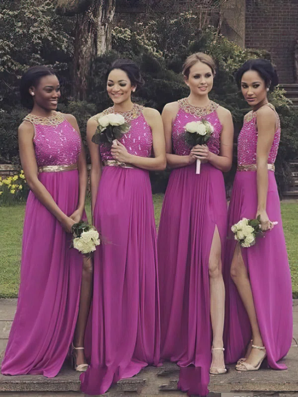 Designer A-line Scoop Neck Chiffon Beading Open Back Bridesmaid Dresses #Milly01012764