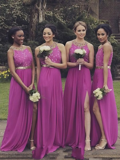 Designer A-line Scoop Neck Chiffon Beading Open Back Bridesmaid Dresses #Milly01012764