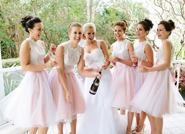 Scalloped Neck Tulle Knee-length with Lace New Arrival Bridesmaid Dresses #Milly01012767
