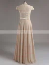 V-neck Cap Straps Chiffon Floor-length with Lace Graceful Bridesmaid Dress #Milly01012774