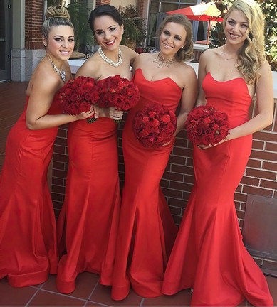 Trumpet/Mermaid Sweetheart Silk-like Satin Ruffles Red 2016 Bridesmaid Dress #Milly01012781