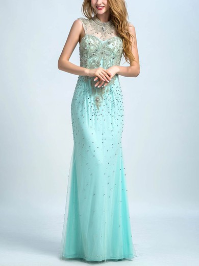 Sheath/Column High Neck Tulle with Beading Beautiful Long Prom Dress #Milly020102262