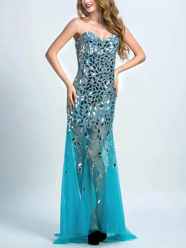 Sheath/Column Tulle Sweep Train Crystal Detailing Luxurious Prom Dress #Milly020102278