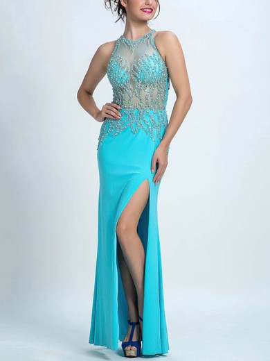 Modest Sheath/Column Tulle Silk-like Satin Beading Ankle-length Prom Dress #Milly020102280