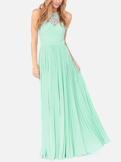 Modest A-line Scoop Neck Lace Chiffon with Pleats Long Bridesmaid Dresses #Milly01012795
