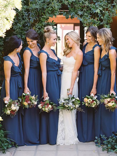 V-neck Chiffon Floor-length with Ruffles Affordable Bridesmaid Dresses #Milly01012798