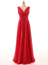 Beautiful Empire V-neck Chiffon with Ruffles Red Long Bridesmaid Dresses #Milly01012800