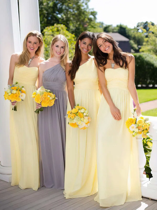Simple A-line Light Yellow Chiffon Ruffles One Shoulder Bridesmaid Dresses  - millybridal.org