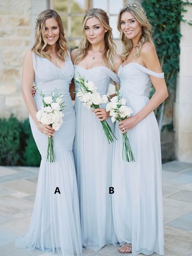 A-line Off-the-shoulder Tulle Ruffles Silver Fashion Bridesmaid Dresses #Milly01012810