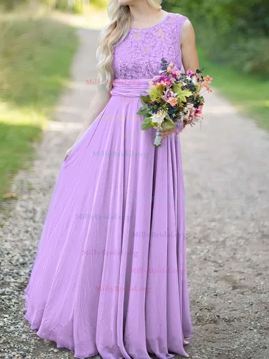 Scoop Neck Lace Chiffon Floor-length Ruched New Style
