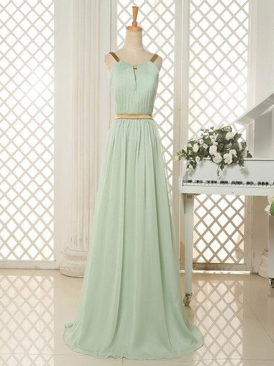 Trendy Scoop Neck Chiffon Sweep Train Ruffles Open Back Bridesmaid Dresses #Milly01012818