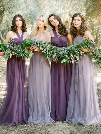 Halter Tulle Sweep Train with Ruffles Popular Bridesmaid Dresses #Milly01012819