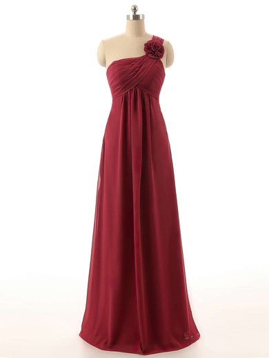 Gorgeous Empire Burgundy Chiffon Flower(s) One Shoulder Bridesmaid Dresses #Milly01012820