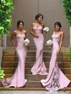 Trumpet/Mermaid Sweetheart Silk-like Satin Sweep Train Appliques Lace Bridesmaid Dresses #Milly01012822
