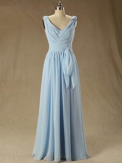 V-neck Chiffon Floor-length Ruffles Online Bridesmaid Dress #Milly01012827