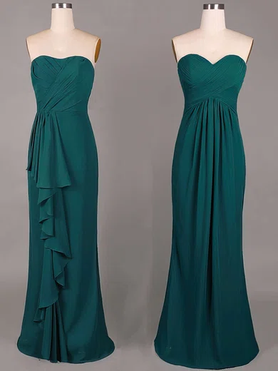 Sheath/Column Sweetheart Chiffon Ruffles Dark Green Cheap Bridesmaid Dresses #Milly01012859