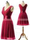 Vintage V-neck Chiffon Knee-length Sashes / Ribbons Bridesmaid Dresses #Milly01012860