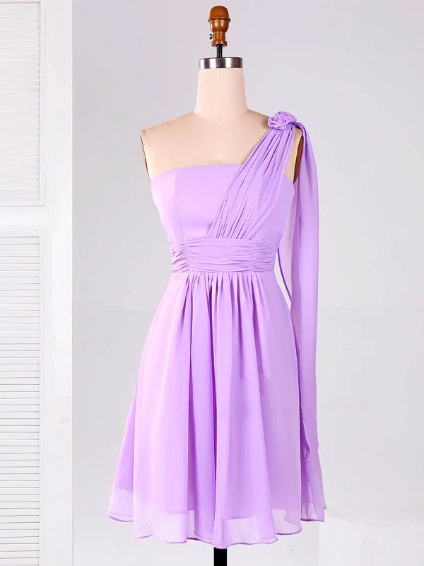 Affordable One Shoulder Chiffon Short/Mini Ruffles Lilac Bridesmaid Dresses #Milly01012866