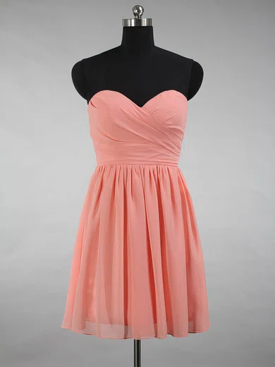 A-line Sweetheart Chiffon Short/Mini Ruffles Simple Bridesmaid Dresses #Milly01012871