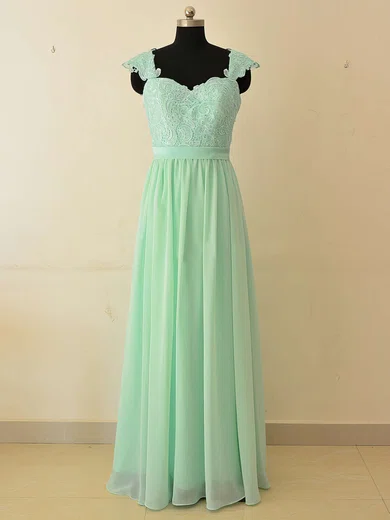 Sweetheart Chiffon Floor-length Appliques Lace Sage Bridesmaid Dresses #Milly01012874